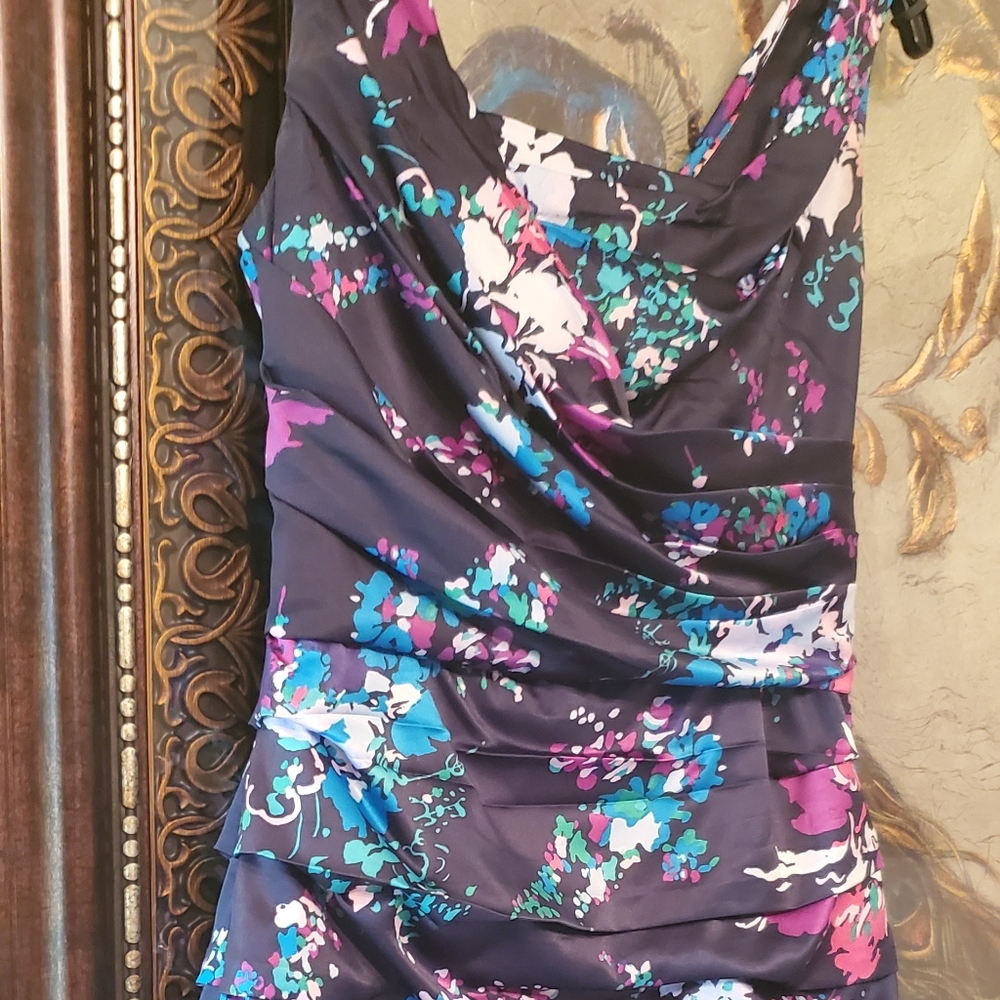 Express Ruched Satin Floral Mini Cocktail Dress Size 2 Sleeveless Bodycon - Picture 7 of 7
